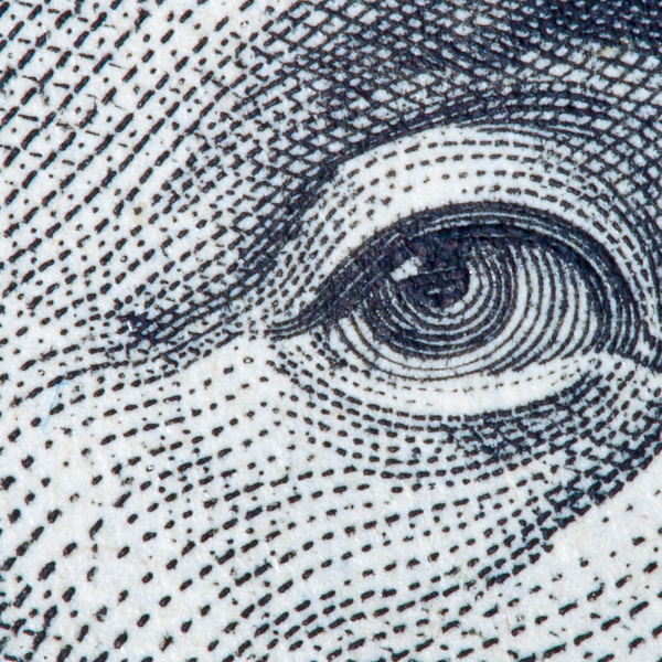 Benjamin Franklin close-up from one hundred dollar bill