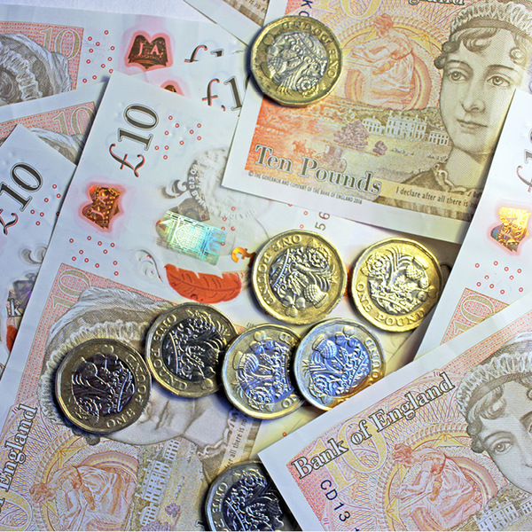 British pounds sterling bills and coins