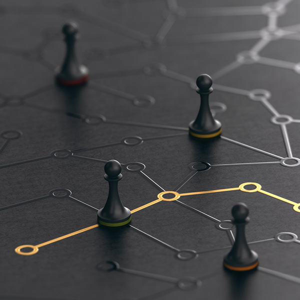 Chess pieces on a digital board.