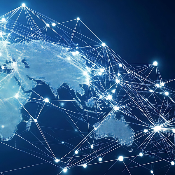 Digital world globe centered on Asia and Middle East