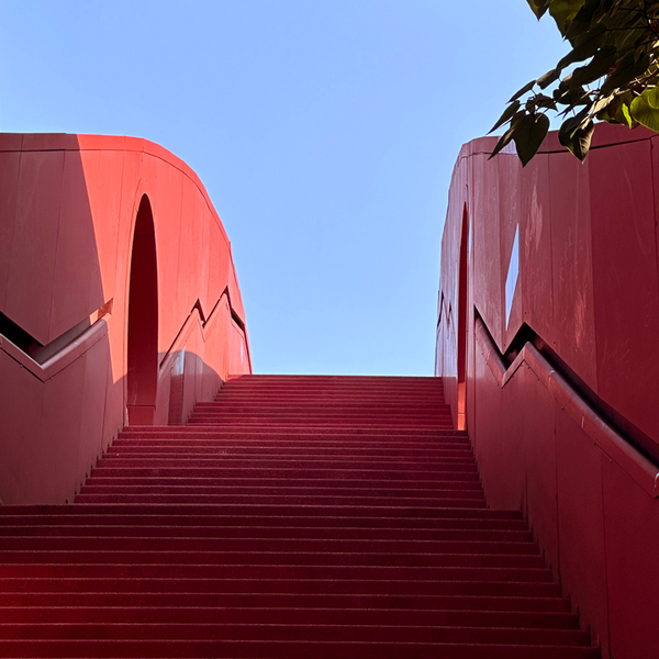 Image of an outdoor red stair case