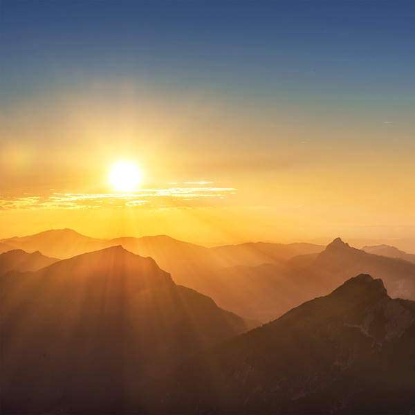 Landscape, sunrise with mountains