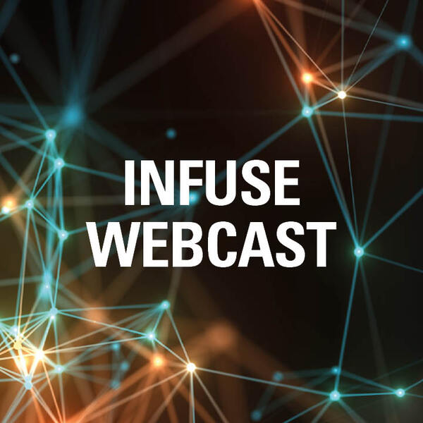 Black background with green orange lines and the words infuse webacast