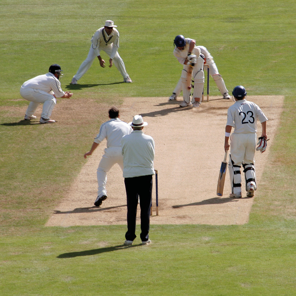 Cricketers playing in a cricket match