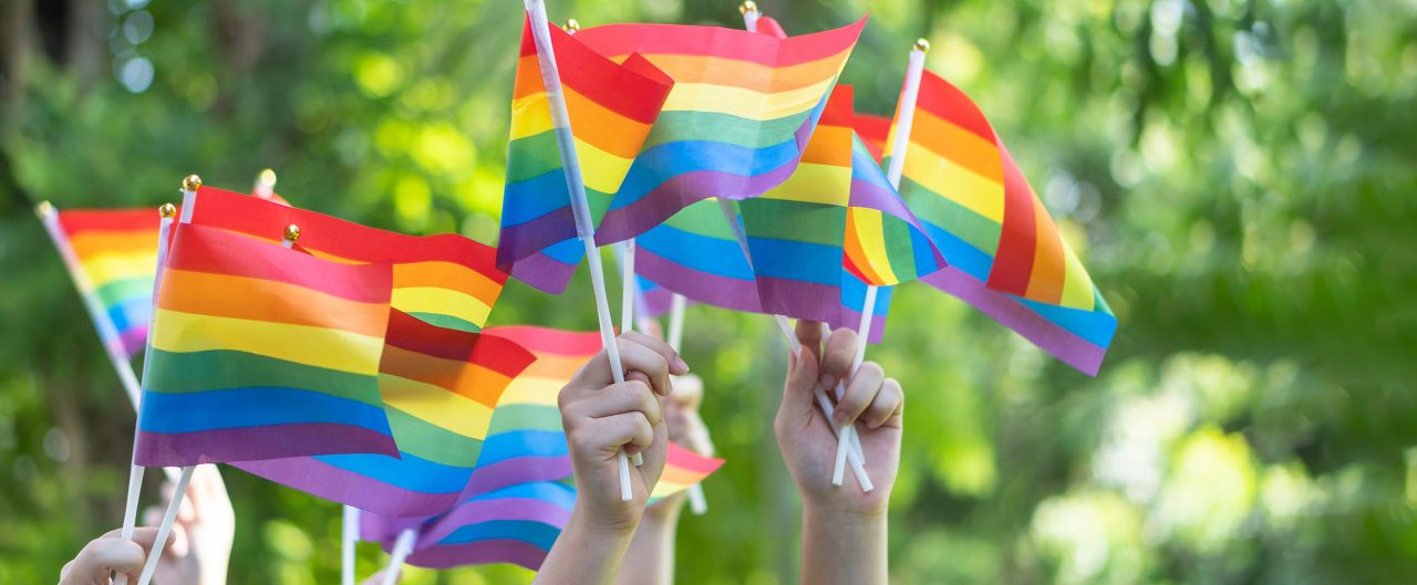 LGBT pride with rainbow flag for lesbian, gay, bisexual, and transgender people human rights social equality movements