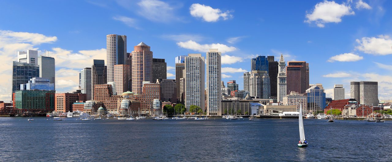 Boston skyline with sailboat on the foreground