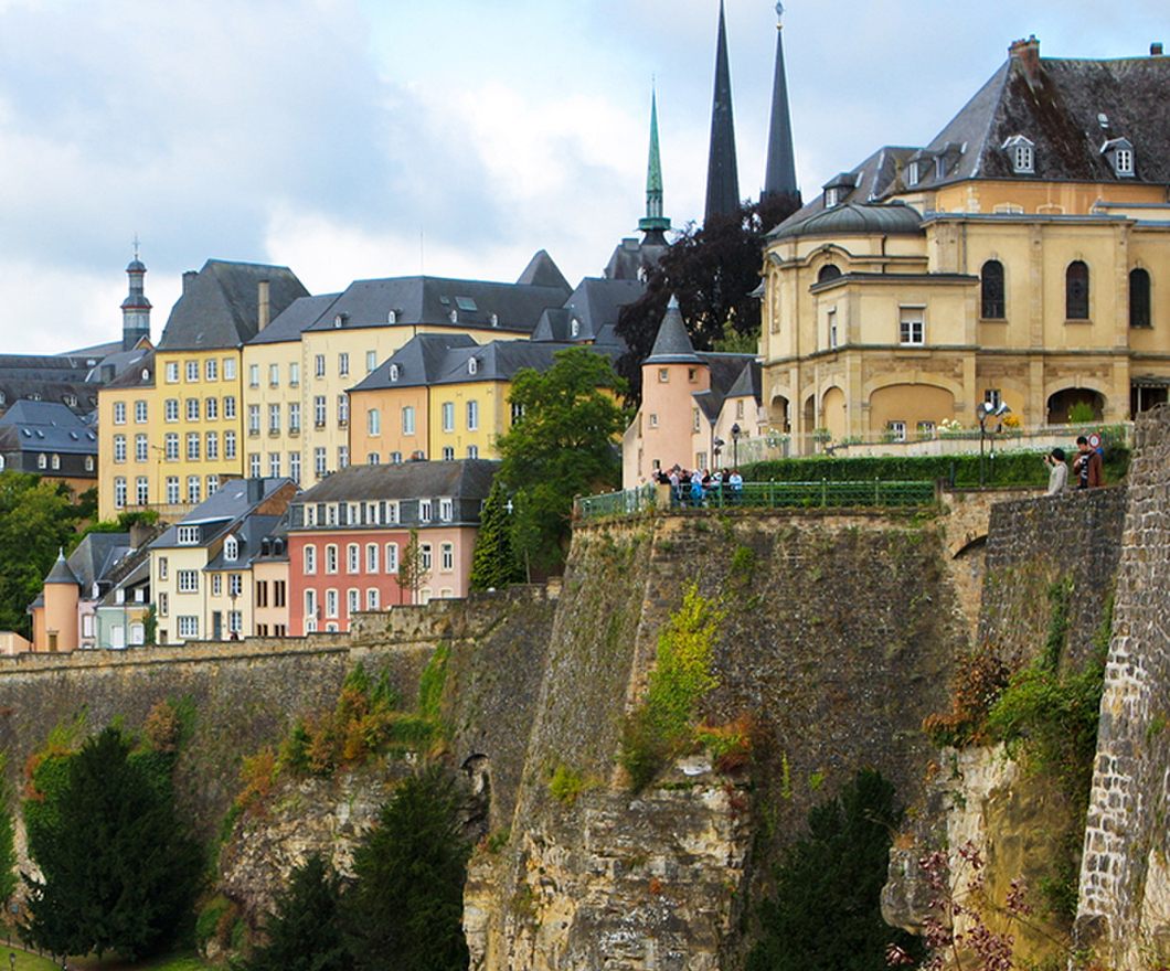 Luxembourg City with winding roads within the mountains