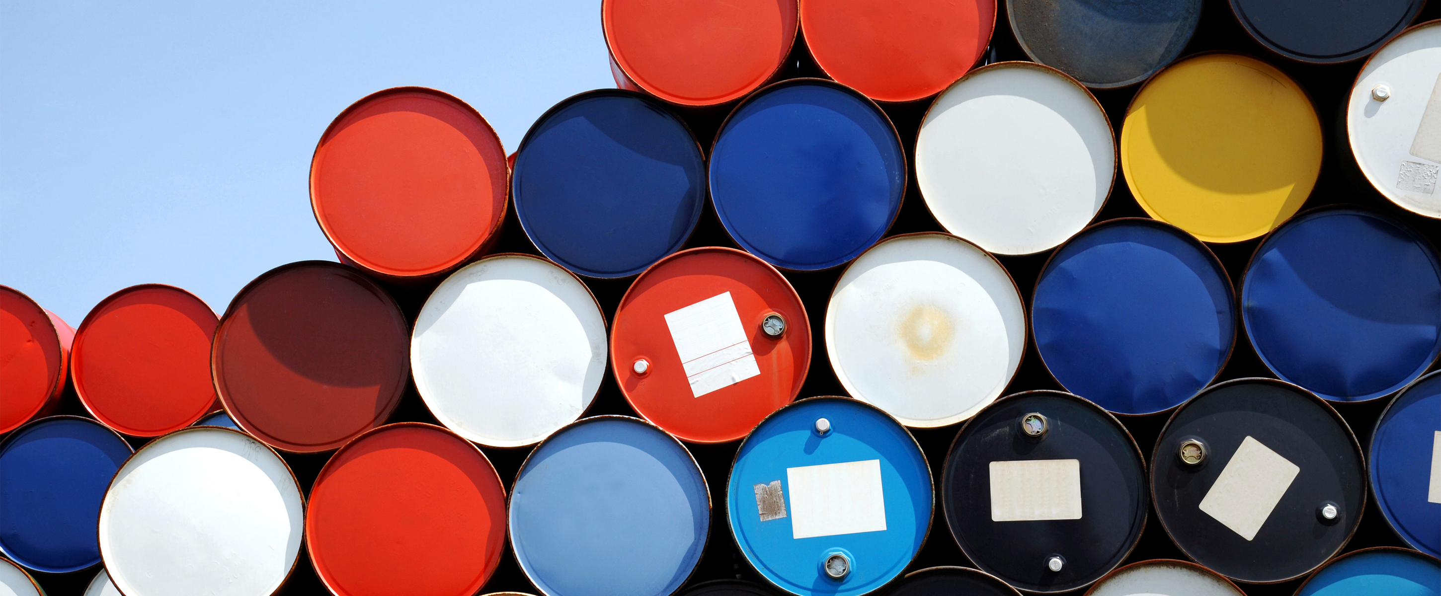 Colorful stacked oil drums