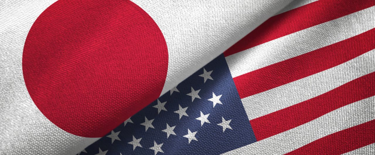 Japanese and U.S.  flags overlapping