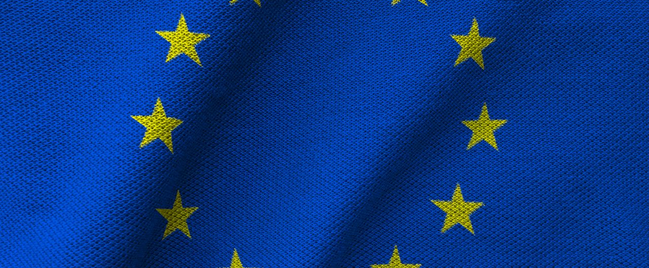 The EU flag printed on a textured fabric