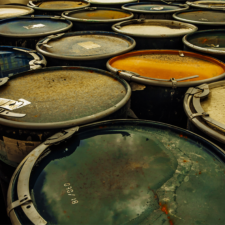 Rusty oil barrels