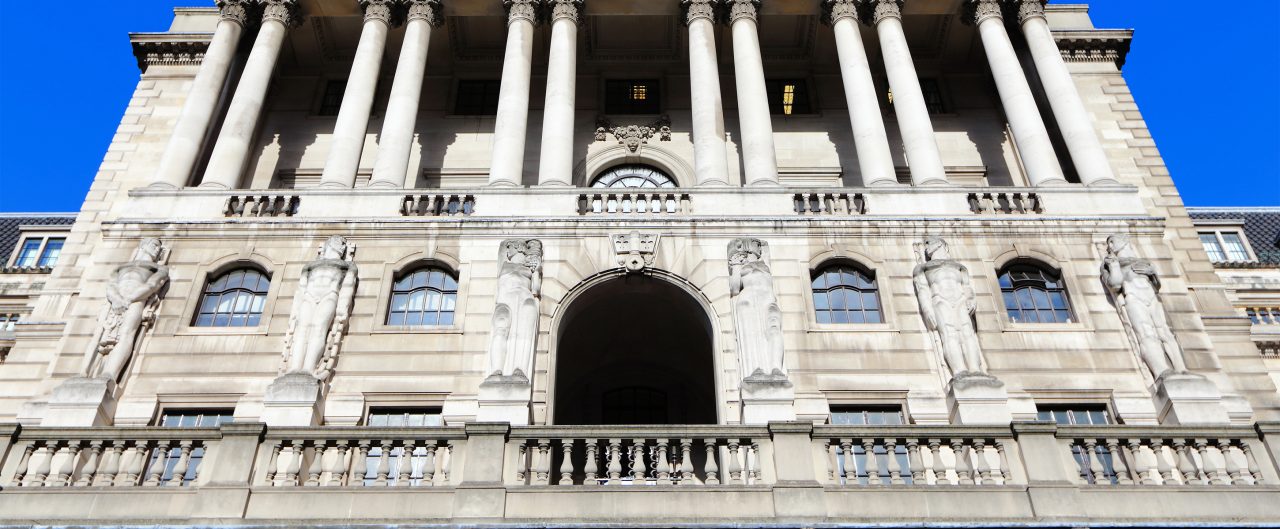 Upward View of Bank of England in London