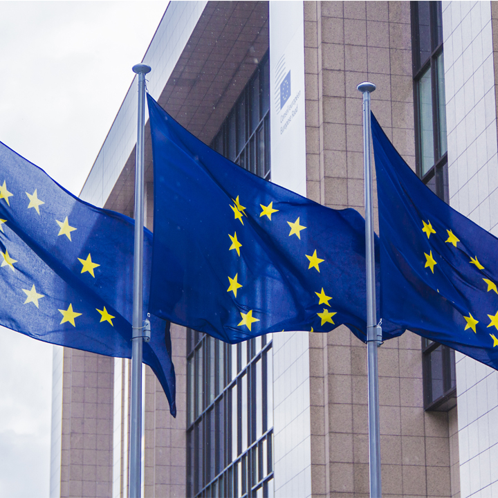 The flags of the European Union at the European Commission's headquarters.