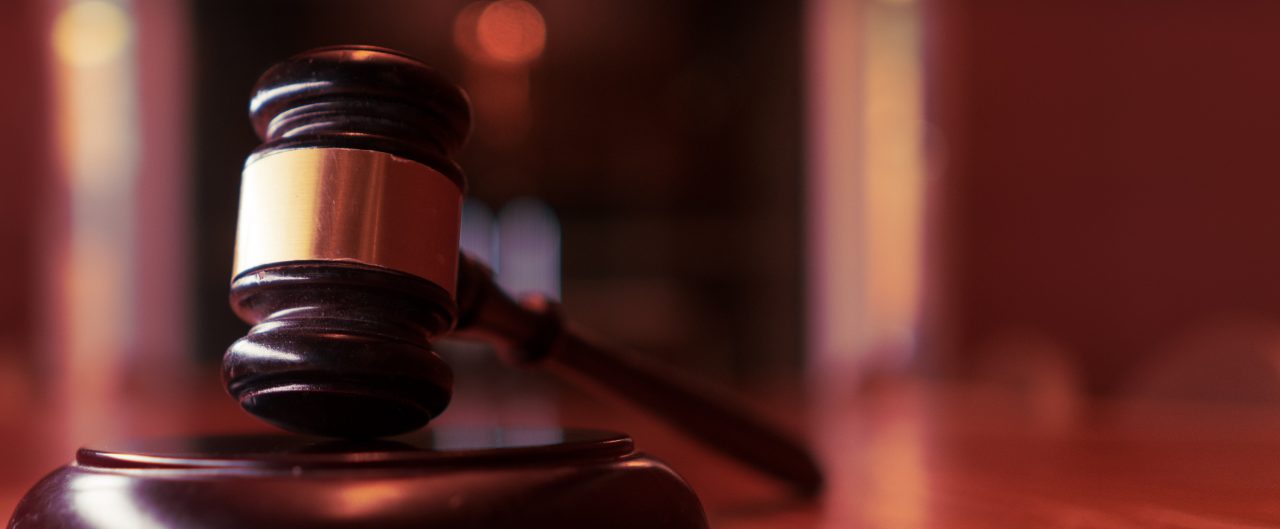 Gavel on desk in office