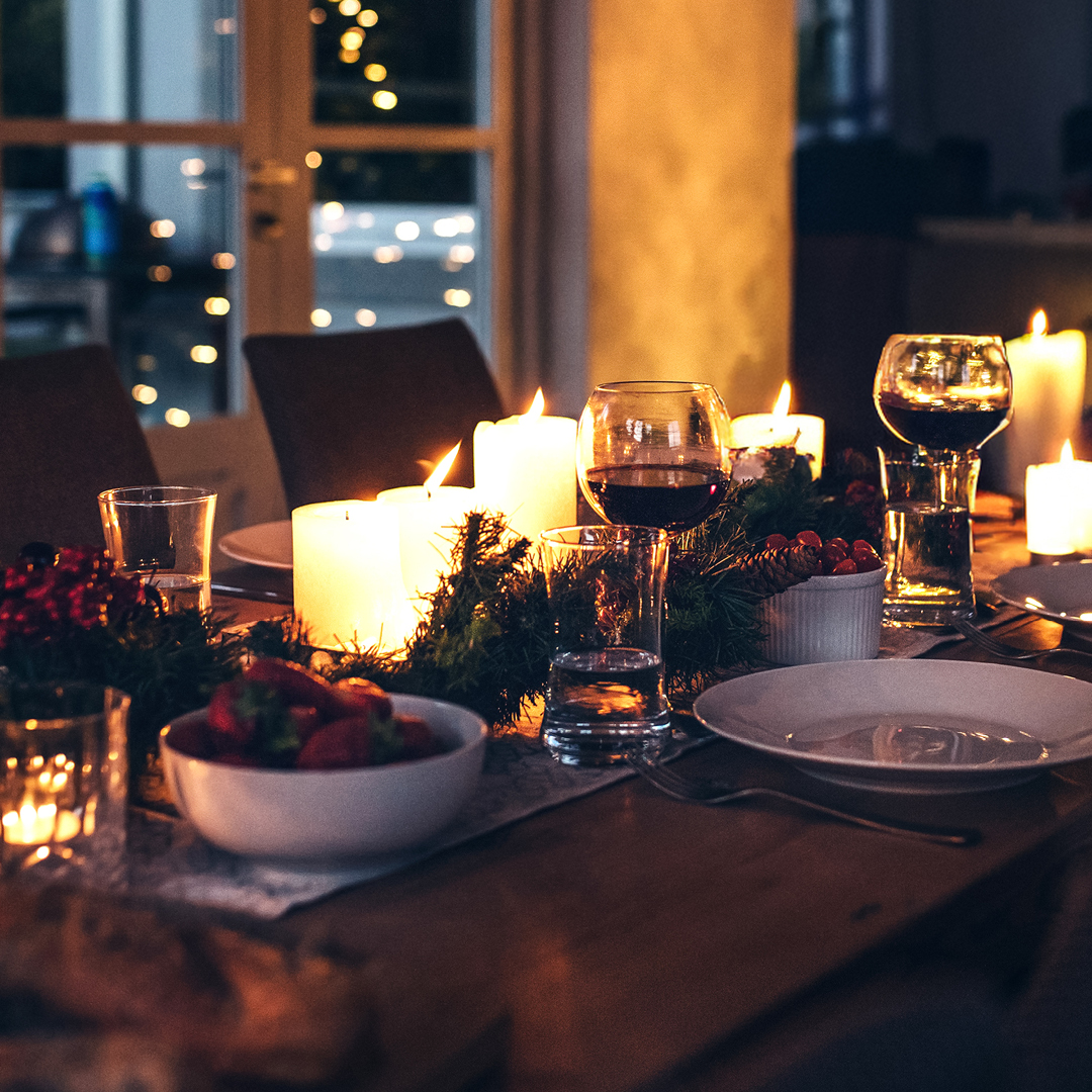 Dining table set for Christmas dinner