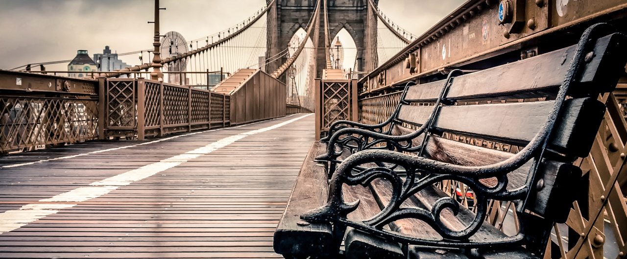 Benches along the Brooklyn Bridge, NY