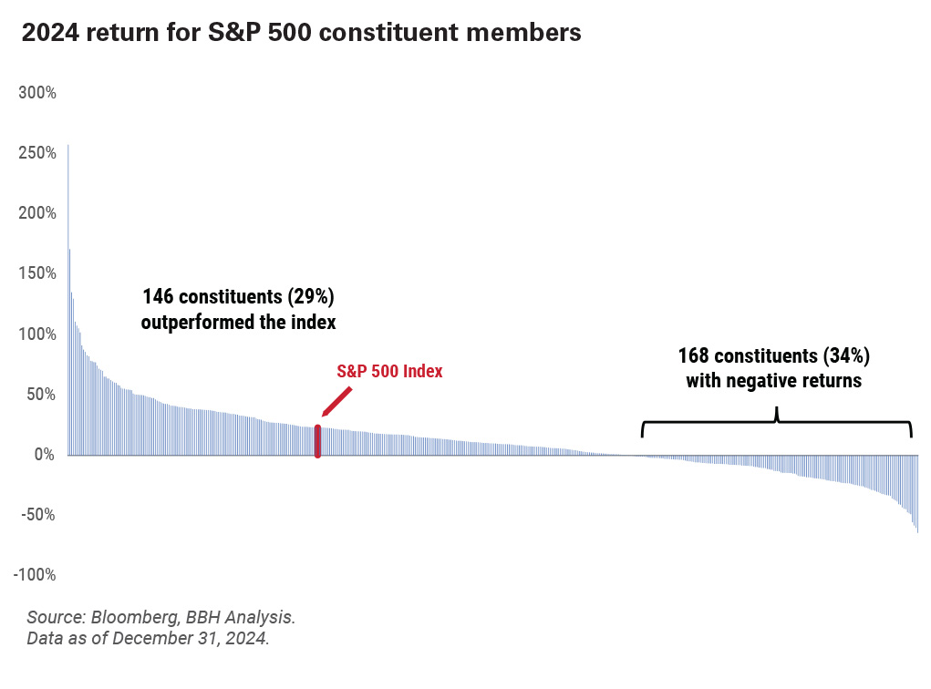 Graph showcasing 2024 return for S&P 500 constituent members