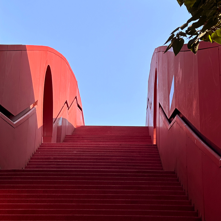 Image of an outdoor red stair case