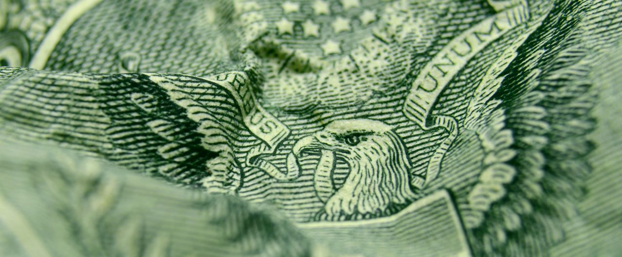 Close-up of eagle on US one dollar bill