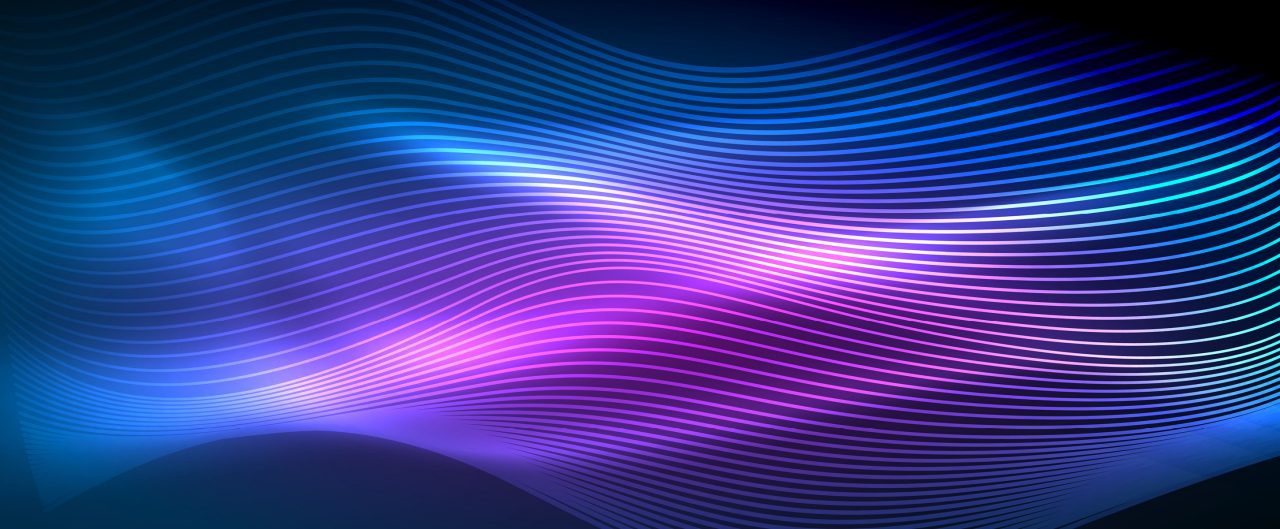 Glowing abstract wave on dark, shiny motion