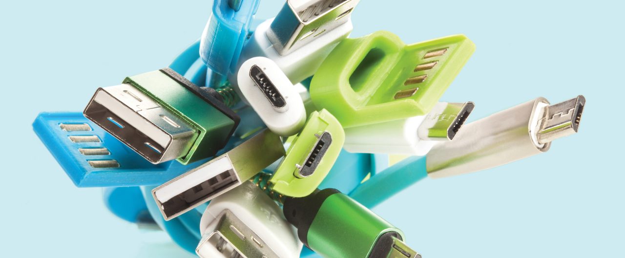 Set of Cables micro-USB to USB on light blue background