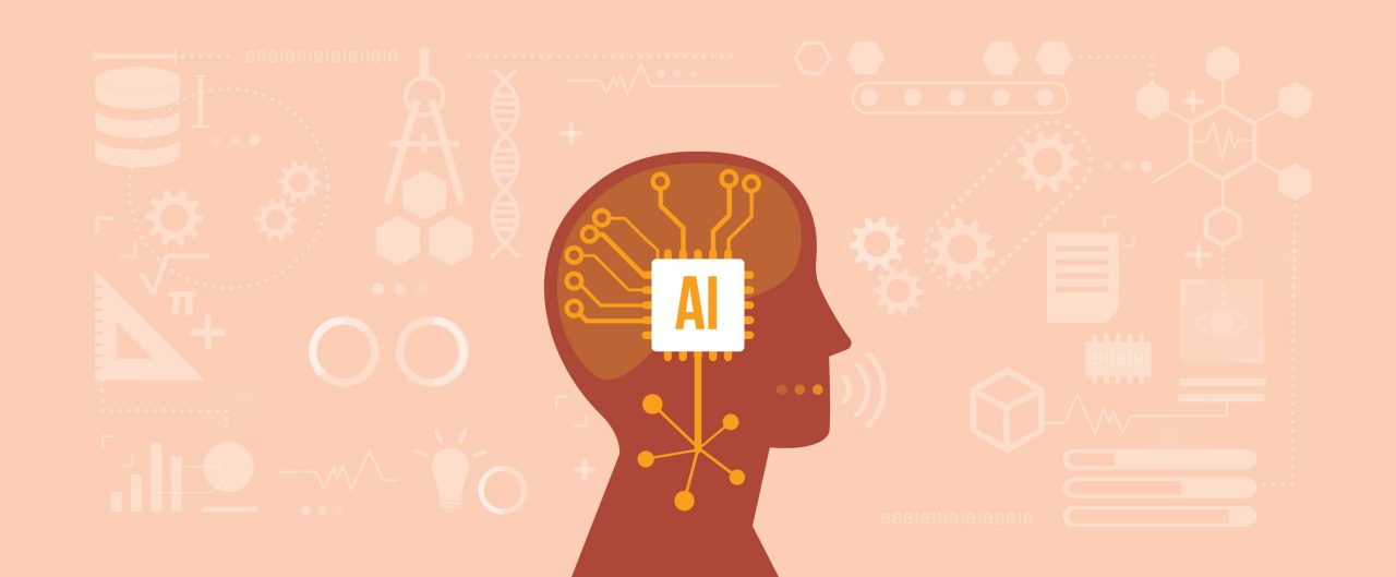 Artificial intelligence connected to a network of icons: problem solving, decision making and productivity concept