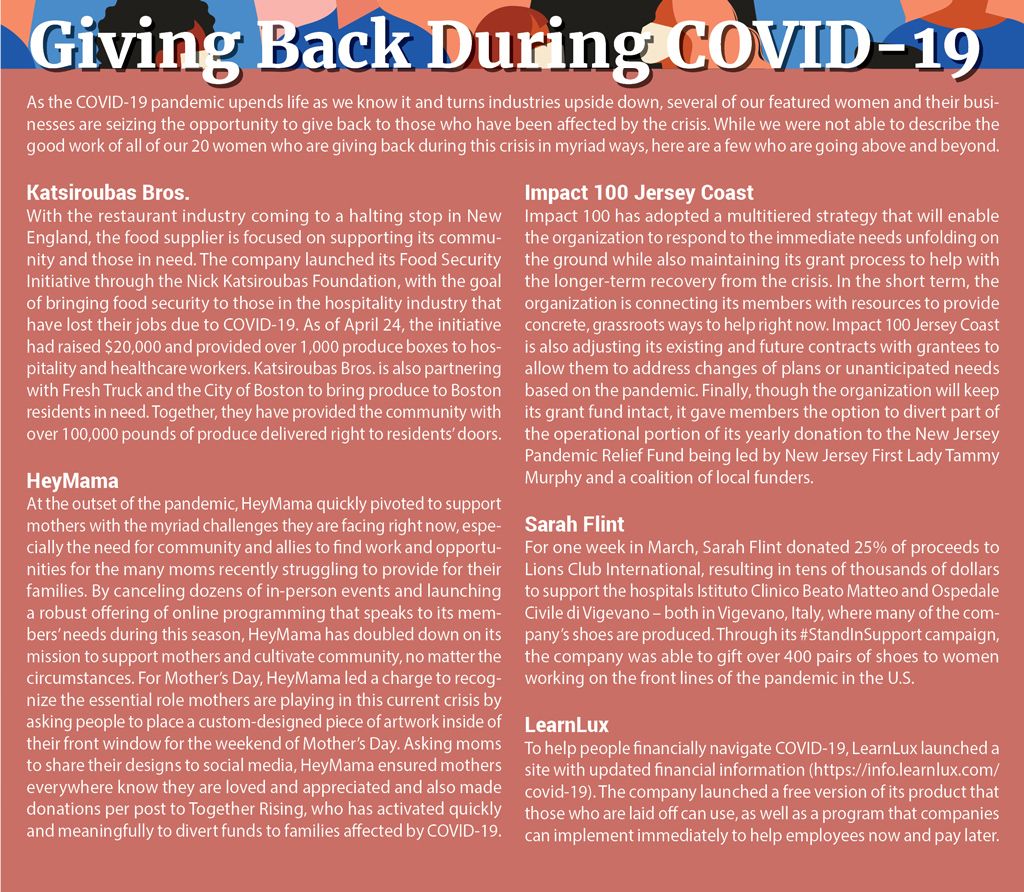 Giving Back During COVID-19 Information Page featuring women who have helped their communities during the pandemic