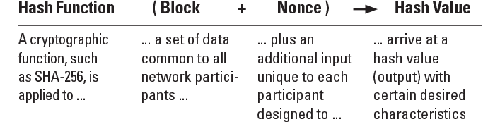 A graphic showing the path from hash function to hash value for network participants.