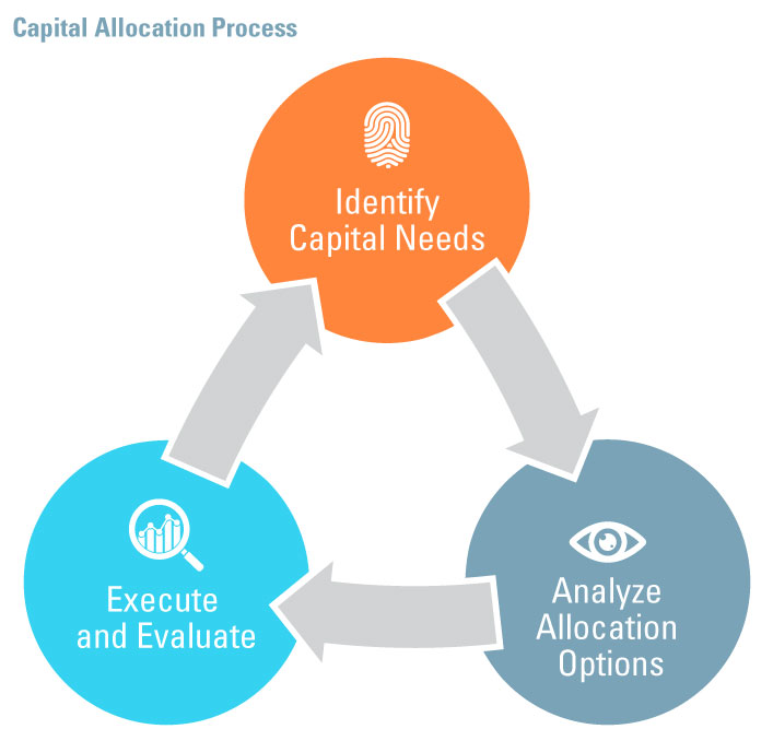 Identify capital needs, analyze allocation options, execute and evaluate