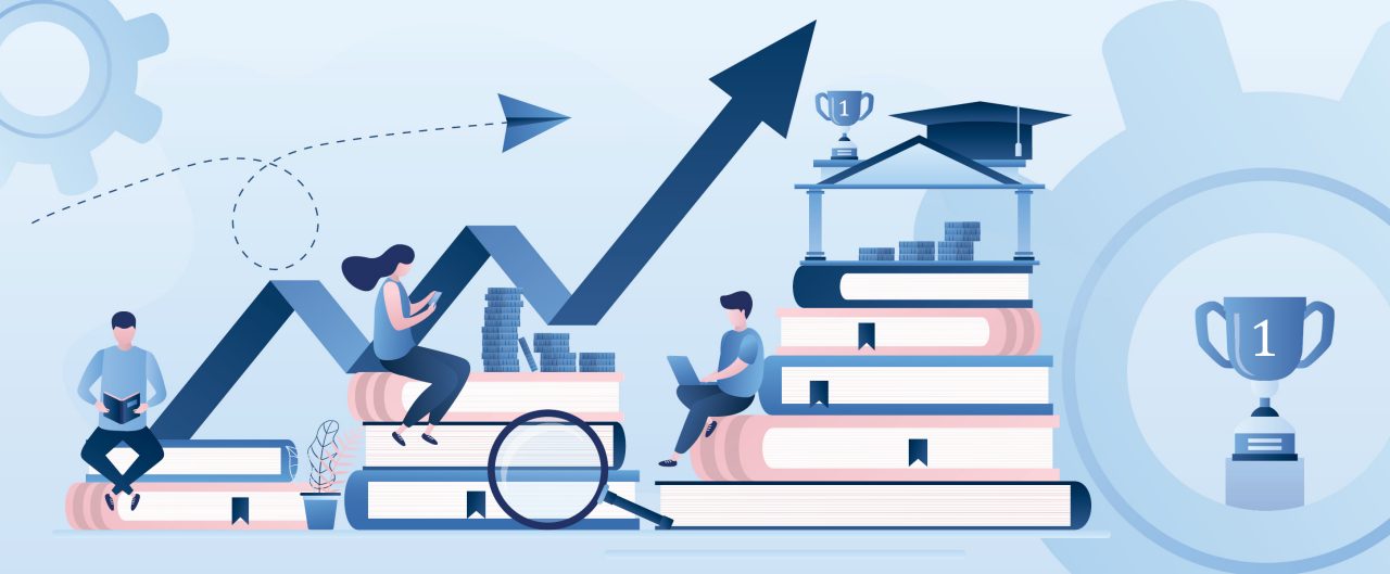 Digital illustration of online learning and the education process