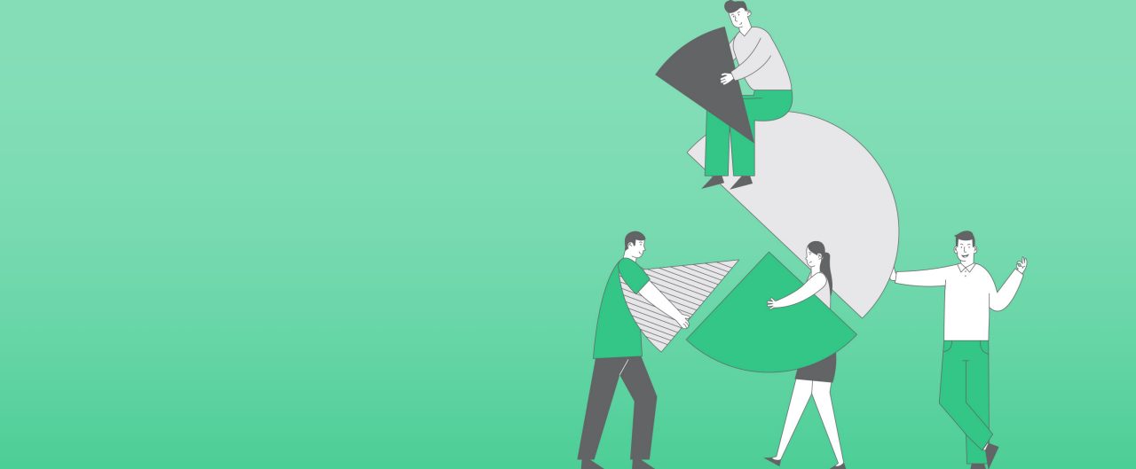 Business People Connect Huge Pie Chart Elements